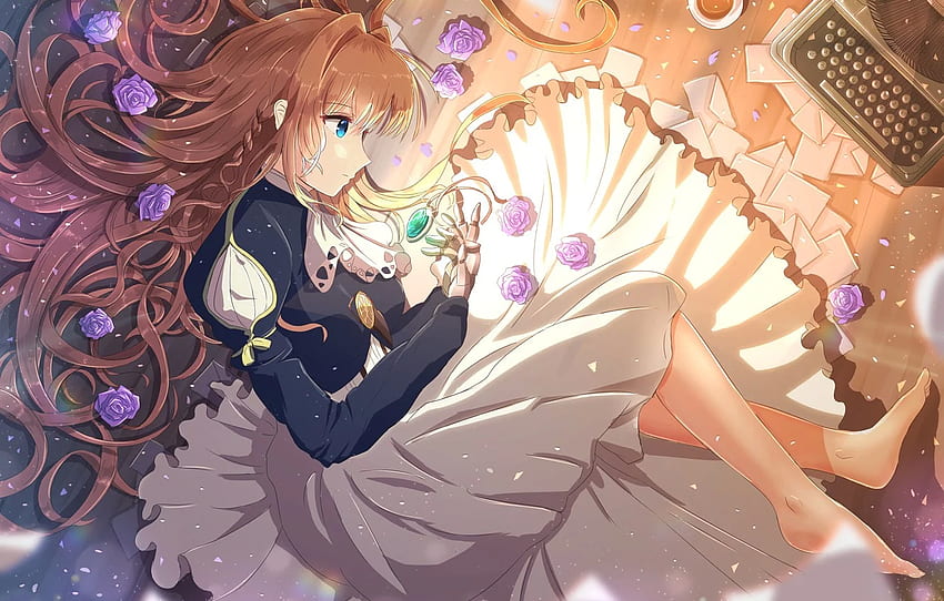gadis, bunga, anime, seni, Violet Evergarden untuk , bagian сёнэн Wallpaper HD