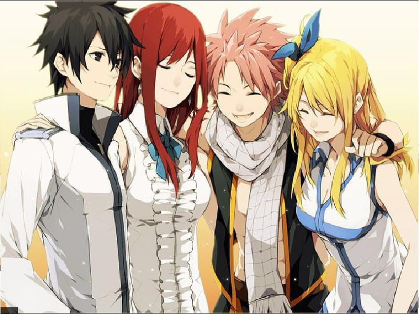 Fairy Tail, Lucy, Grau, Erza, Natsu HD-Hintergrundbild