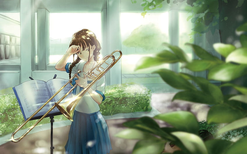 Anime Girl, Trumpet HD wallpaper