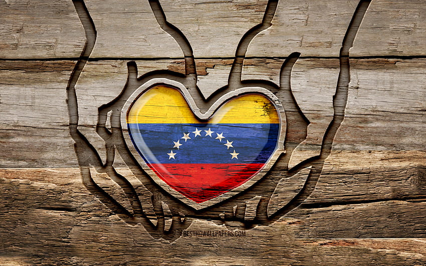 Saya suka Venezuela,, tangan ukiran kayu, Hari Venezuela, bendera Venezuela, Bendera Venezuela, Hati-hati Venezuela, kreatif, bendera Venezuela, bendera Venezuela di tangan, ukiran kayu, negara-negara Amerika Selatan, Venezuela Wallpaper HD