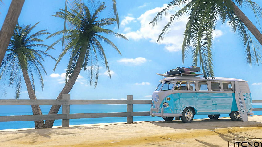 Playa VW Van, Estética Volkswagen Bus fondo de pantalla
