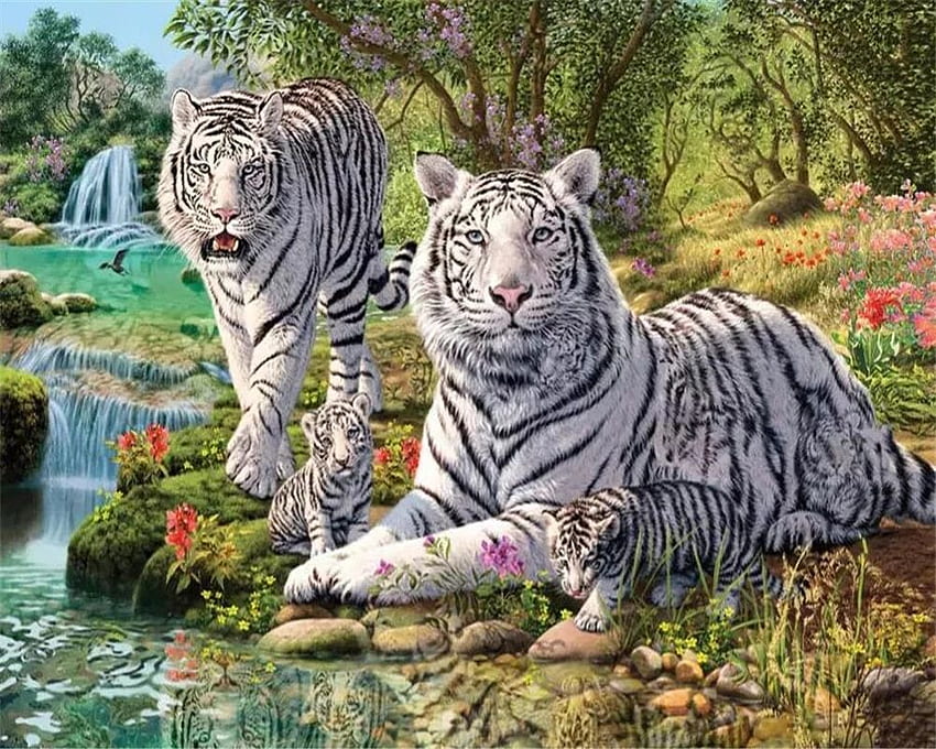 Beibehang niestandardowe kreskówka zielony las biały tygrys dzieci tło ściana salon foto do sypialni 3D. . -AliExpress Tapeta HD