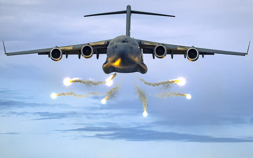 Boeing C-17 Globemaster III, pesawat angkut militer amerika, angkatan udara AS, pesawat militer, C-17 dalam penerbangan Wallpaper HD