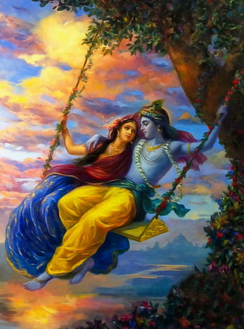 Radha krishna on swing  Best hand painted painters reproduction on canvas   Bollywood Poster Studio