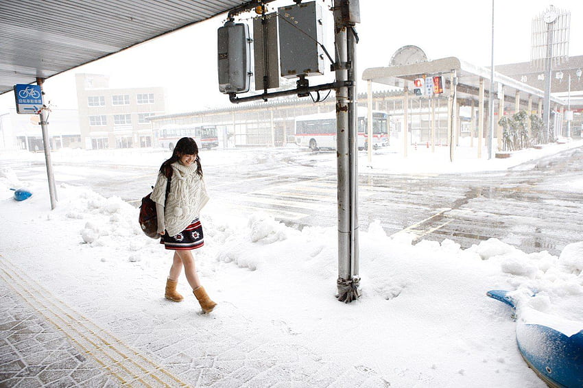 Japan School Girl Snow Winter HD wallpaper