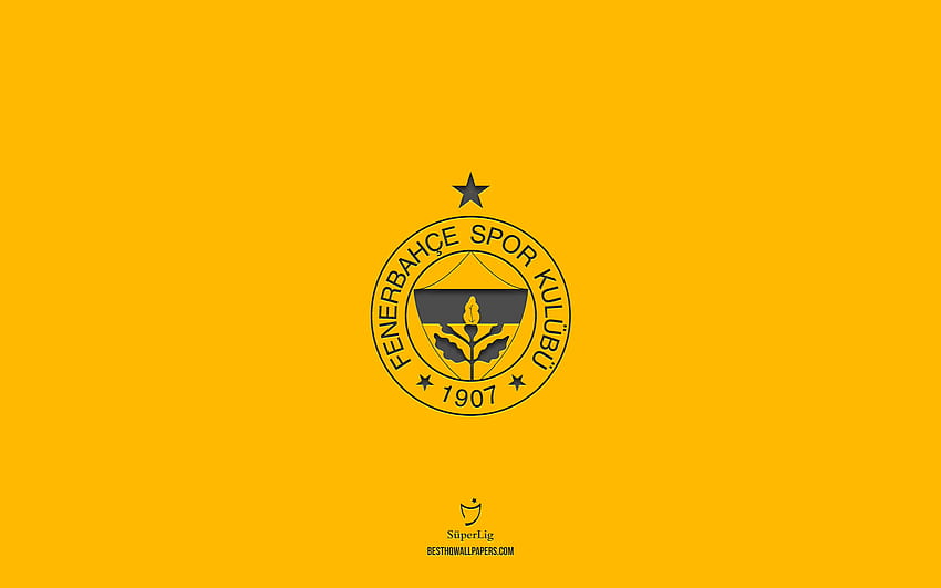 フェネルバフチェ、黄色の背景、トルコのサッカー チーム、フェネルバフチェのエンブレム、スーパー リグ、トルコ、サッカー、フェネルバフチェのロゴ 高画質の壁紙