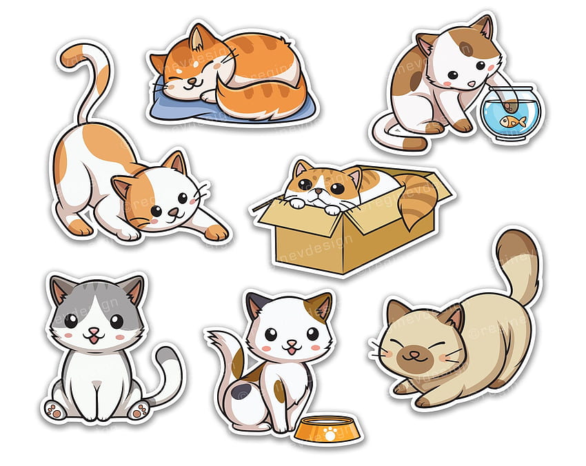 Cute Cat Clipart Kitten Sticker Pussycat Vector Kawaii. Etsy in 2021. Cat clipart, Kitten stickers, Chibi cat HD wallpaper