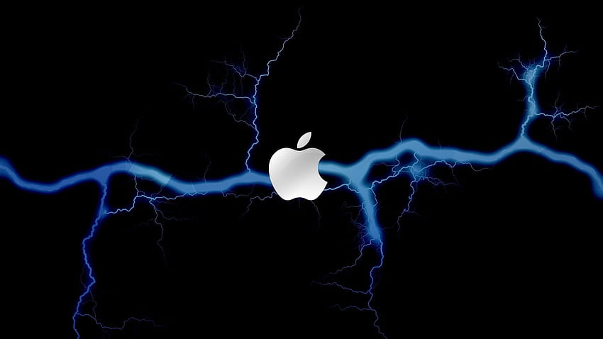 稲妻の背景と Apple Mac ブランドのロゴ、雷のロゴ 高画質の壁紙
