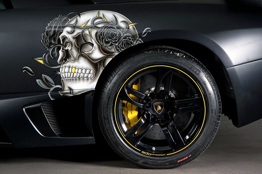 lamborghini, skull, cool, tires, car HD wallpaper