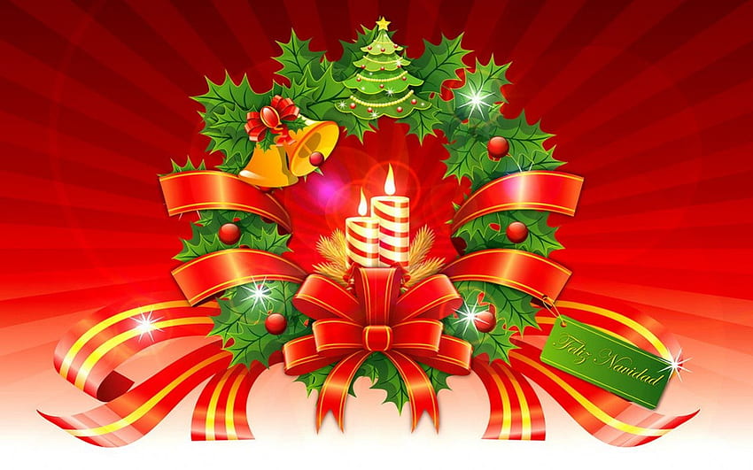 Couronne de Noël, coloré, agréable, vacances, cercle, nouvel an, joli, ruban, boules, belle, cloches, frais, branche, décoration, bougie, Noël, rouge, charmant, couronne Fond d'écran HD