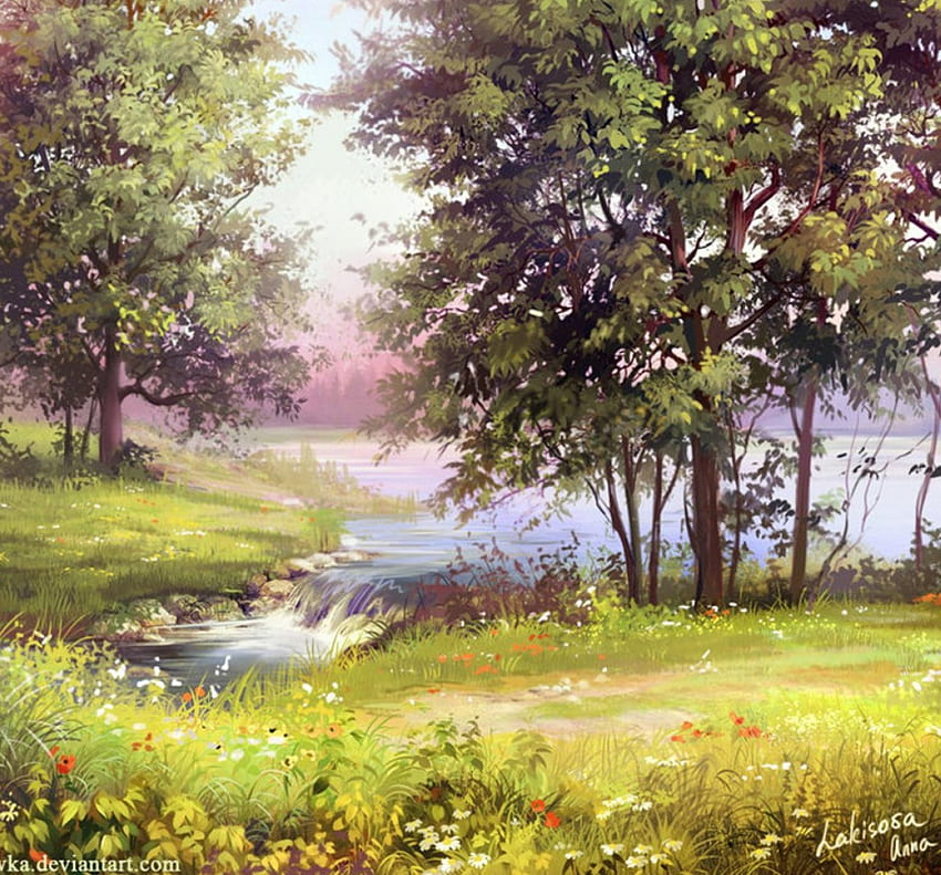 Bäume, Natur, Malerei, grün HD-Hintergrundbild