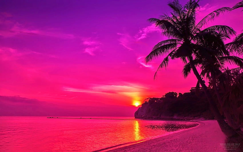 dla iPhone'a o różowym zachodzie słońca na plaży. Rak, Różowy Plażowy Laptop Tapeta HD