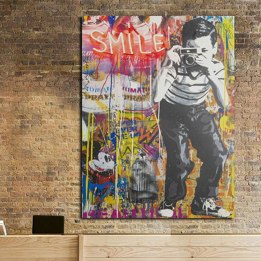 Mr Brainwash Smile Art mural sur toile encadré prêt à accrocher Fond d'écran de téléphone HD