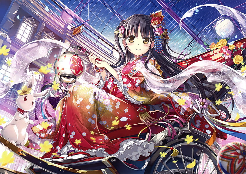 Traditionelles Kleid, Festival, Laterne, Anime-Mädchen, Original HD-Hintergrundbild