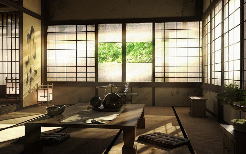 Tea Room, giapponese, tatami, tè, stanza, lanterna Sfondo HD