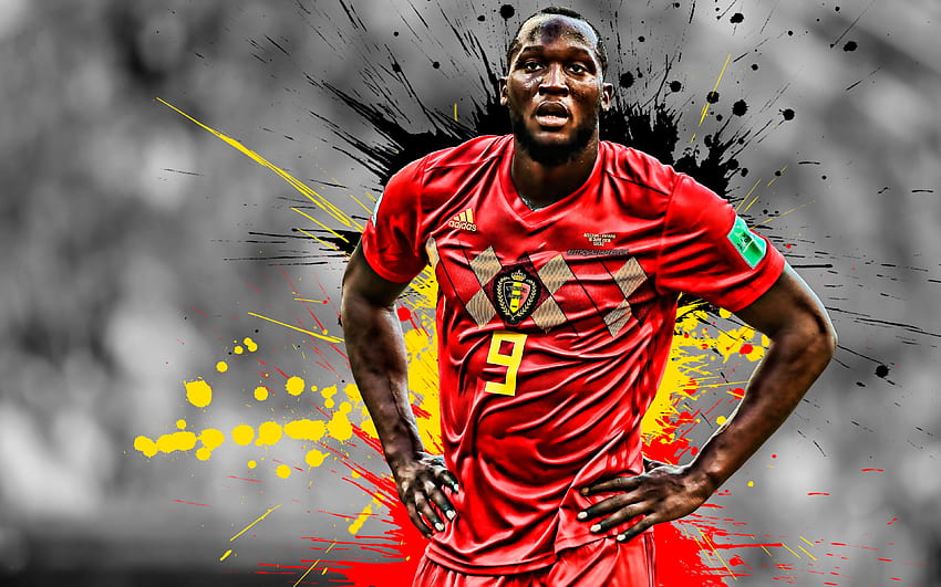 Romelu Lukaku, selección de fútbol de Bélgica, delantero, futbolista belga, bandera creativa de Bélgica, salpicaduras de pintura, Bélgica, fútbol con resolución . Fútbol de Bélgica de alta calidad fondo de pantalla