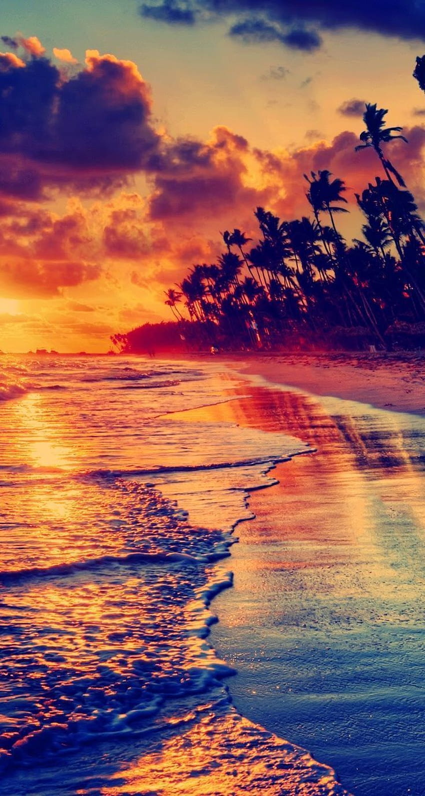 Download wallpaper 800x1200 beach tropics sea sand palm trees sunset  iphone 4s4 for parallax hd background