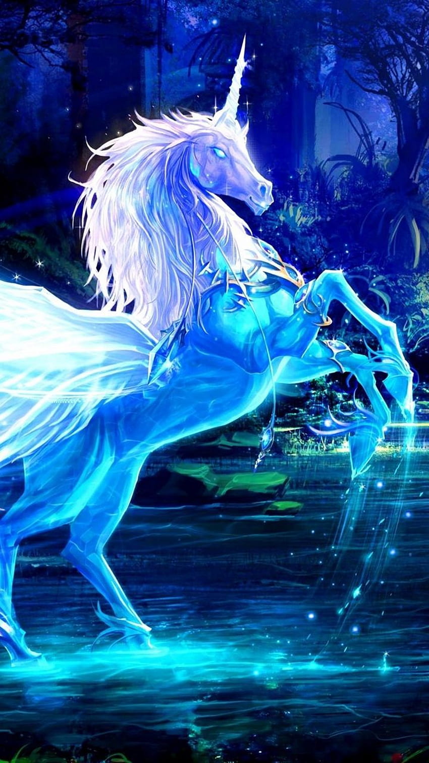 unicorn, air, hutan, malam, sihir, Galaxy Unicorn wallpaper ponsel HD
