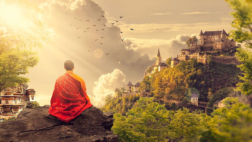 будизъм, будист, дигитално изкуство, медитация, монах, панорама, манипулация, храм JPG 242 kB. Мока, китайски монах HD тапет