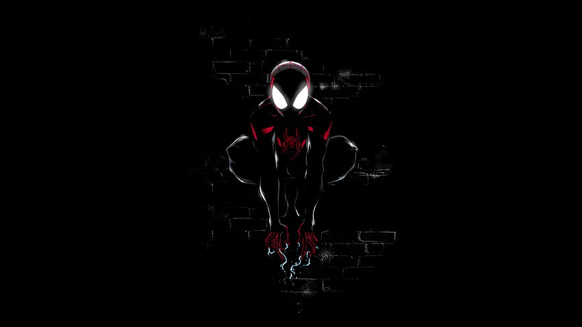 Miles Morales , Spider Man, Ciemne, Czarne tło, Szata graficzna, , , Grafika CGI, Dark Spiderman Tapeta HD
