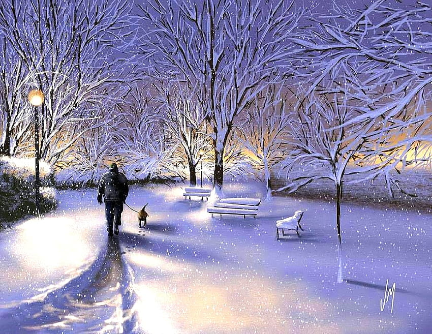 Walking in the Snow, winter, white trees, holidays, walking, attractions in dreams, parks, love four seasons, Christmas, snow, xmas and new year HD wallpaper