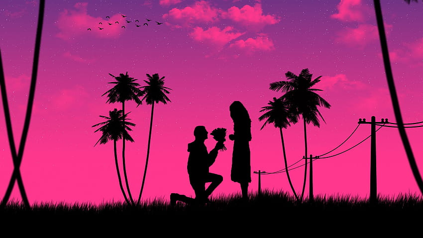 Boy Kneeling Down Giving Flowers To Girl, Love, , , Background, and HD wallpaper