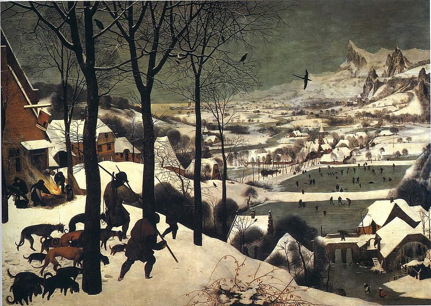 Hunters In The Snow - Pieter Bruegel The Elder, Snow Painting HD wallpaper