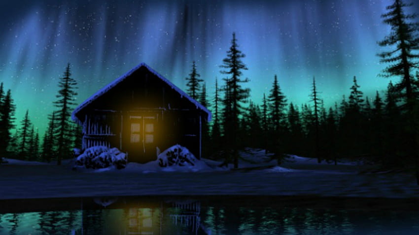 ~*~ Magic Winter Night ~*~, winter, magic winter night, northerns lights, aurora borealis HD wallpaper