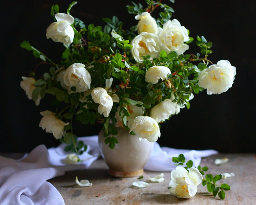 Stilleben, Tisch, Vase, Blumen HD-Hintergrundbild