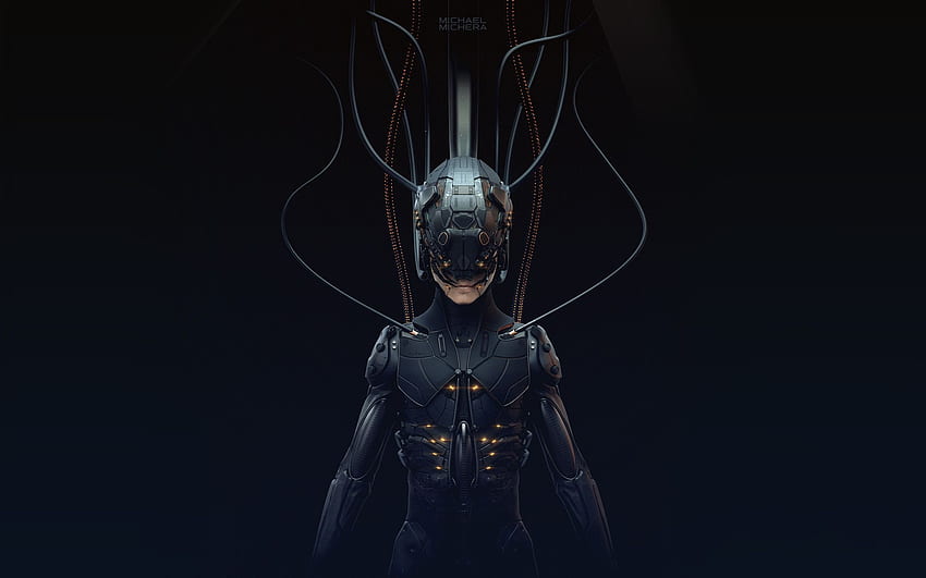 Cyberpunk 2077, cyborg, black background HD wallpaper