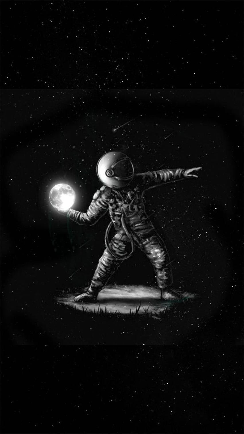 นักบินอวกาศกับดวงจันทร์ โดย นักบินอวกาศขาวดำ วอลล์เปเปอร์โทรศัพท์ HD