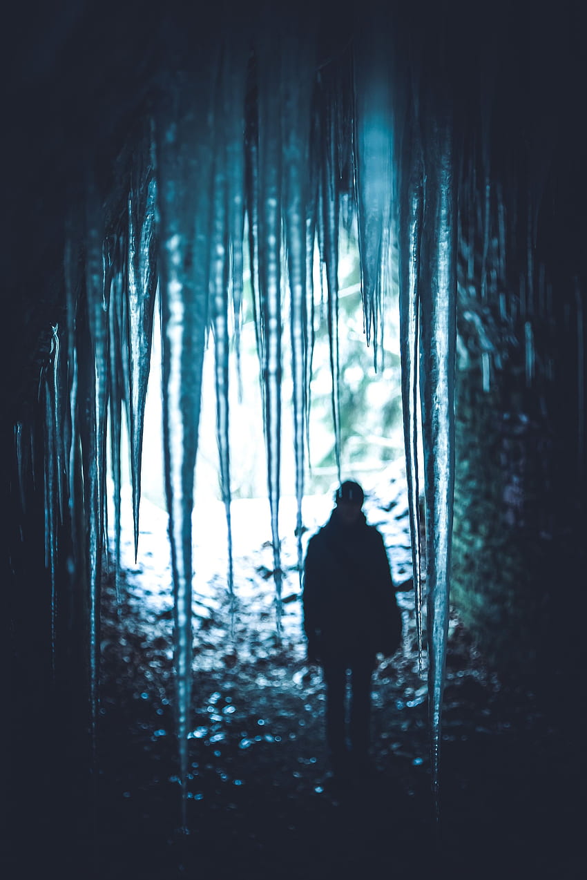 Ice, Dark, Silhouette, Cave, Icicles HD phone wallpaper
