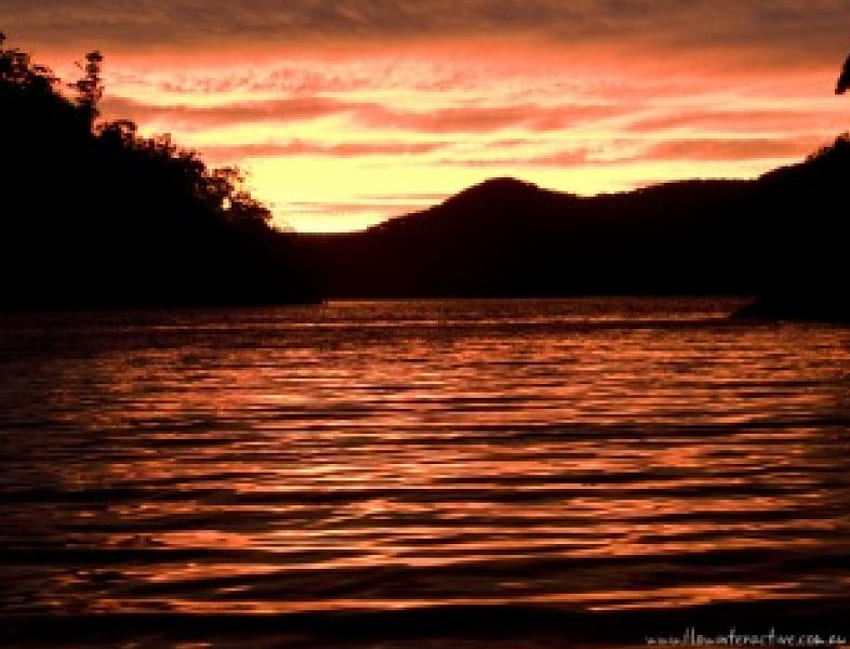 Magical Sunset, silhouette mountains, ocean, sunset HD wallpaper