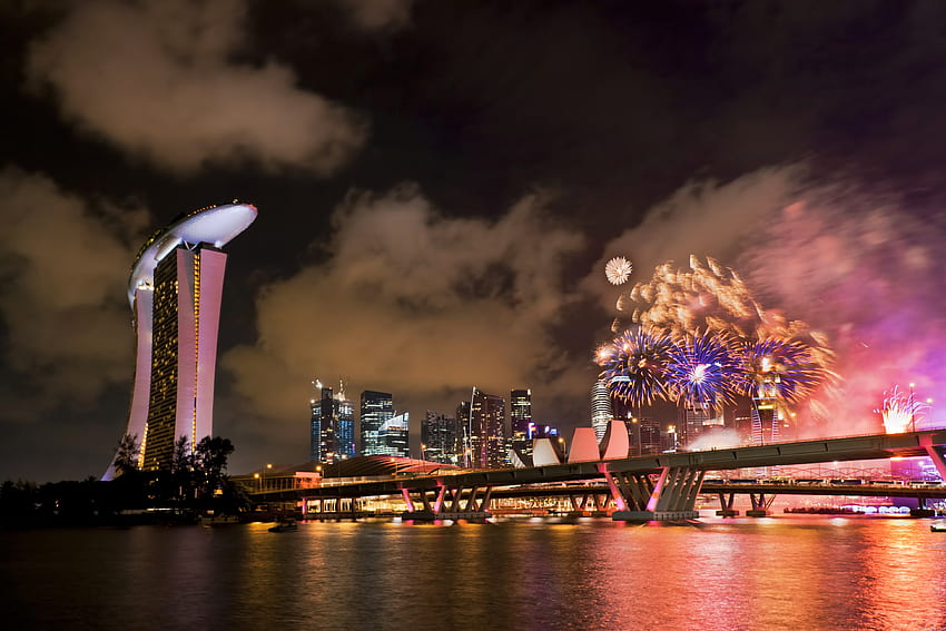 Cities, Holiday, Bridge, Singapore, Firework, Fireworks HD wallpaper