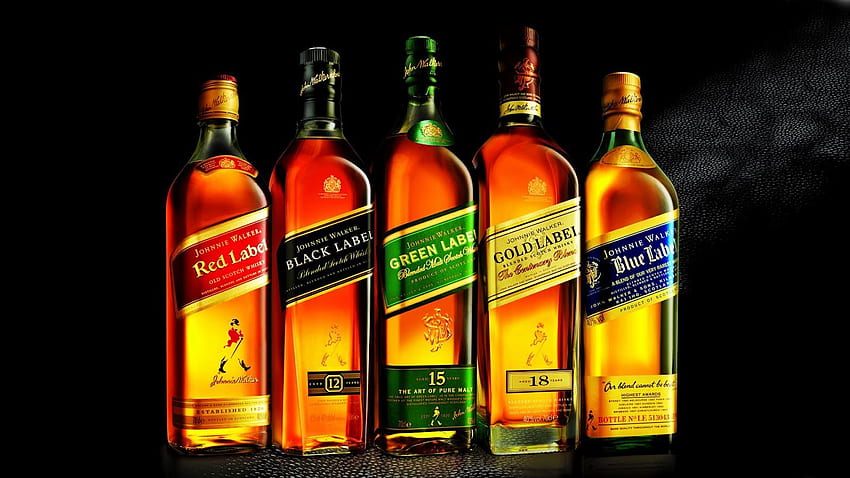 a day: bottles of johnny walker whiskey black label blue red green gold HD wallpaper