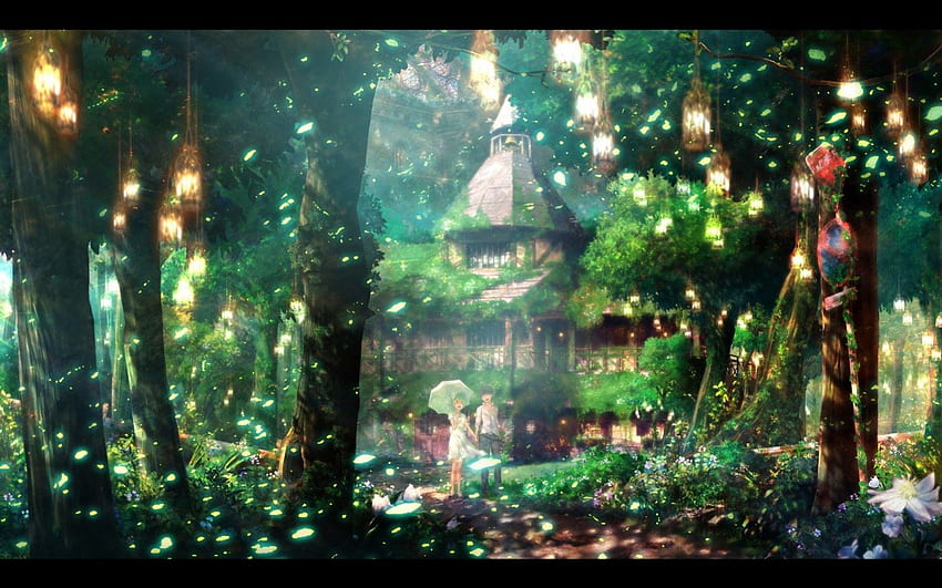 Вълшебна гора, двойка, магия, гора, зелено HD тапет