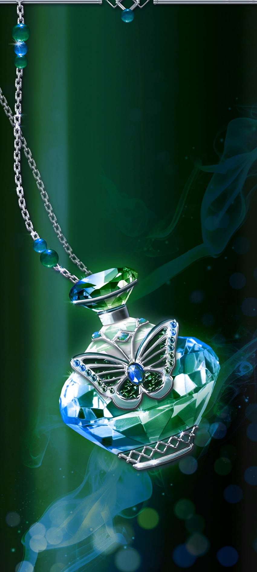 Crystal Perfume, jewelry, aqua, electric blue, diamond, premium, butterfly, luxury HD phone wallpaper