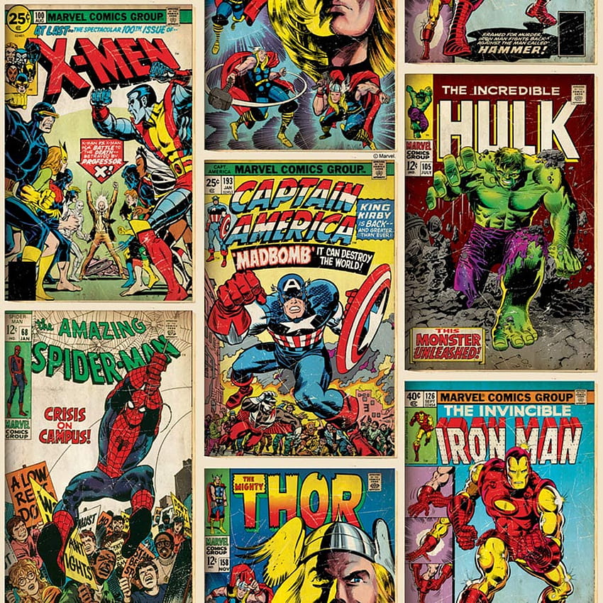 Marvel Comics Action Heroes 52 cm x 10 m von Graham Brown: Home & Kitchen, Avengers Comic Book HD-Handy-Hintergrundbild