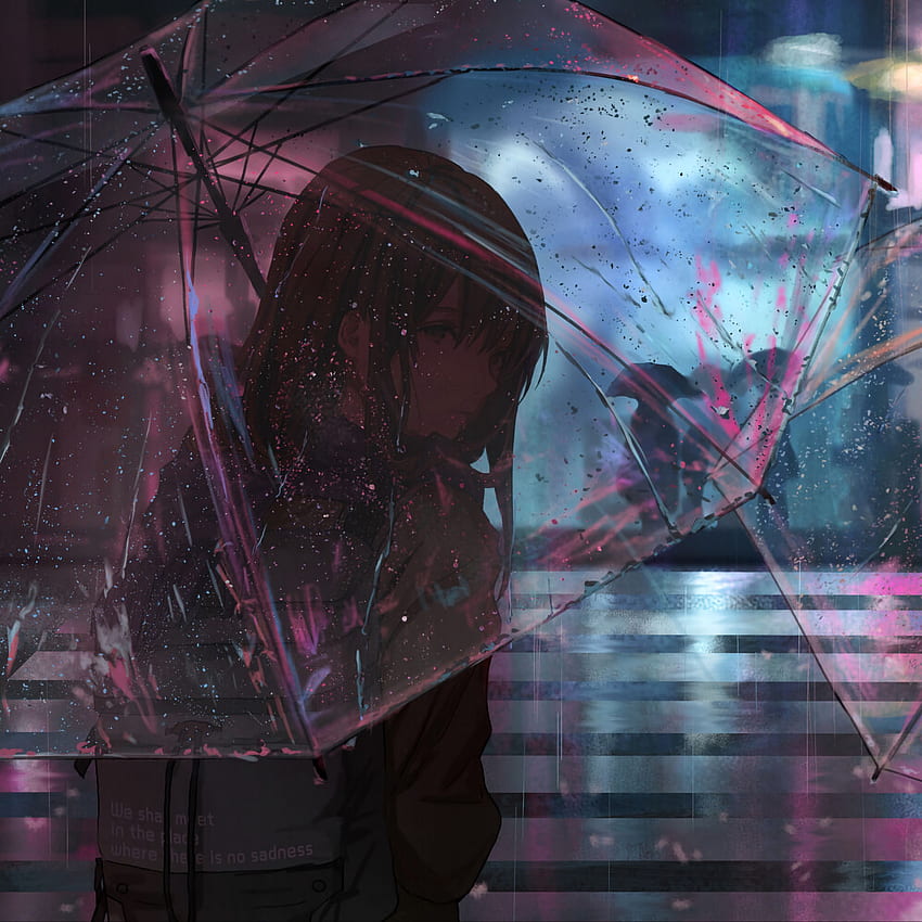 girl, umbrella, anime, rain, street, night ipad pro 12.9 retina for parallax background, iPad Pro Anime HD phone wallpaper