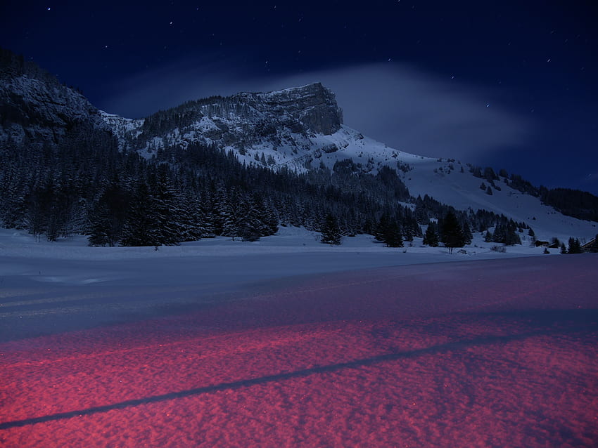 Landscape, Winter, Nature, Mountains, Night, Snow, France HD wallpaper
