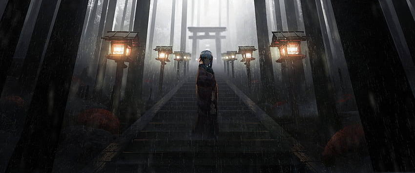 Anime Girl Standing in Rain inside Torii , Anime , , and Background, Rainy Anime HD wallpaper