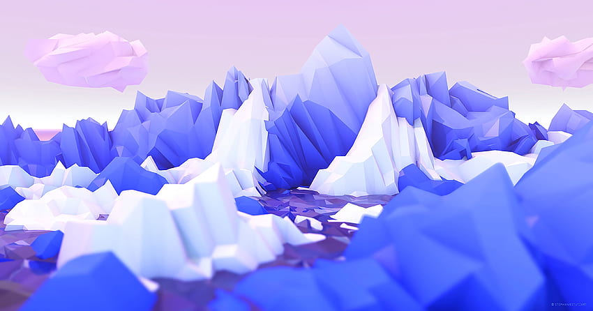 Seni, Pegunungan, Ungu, 3D, Poligon Wallpaper HD