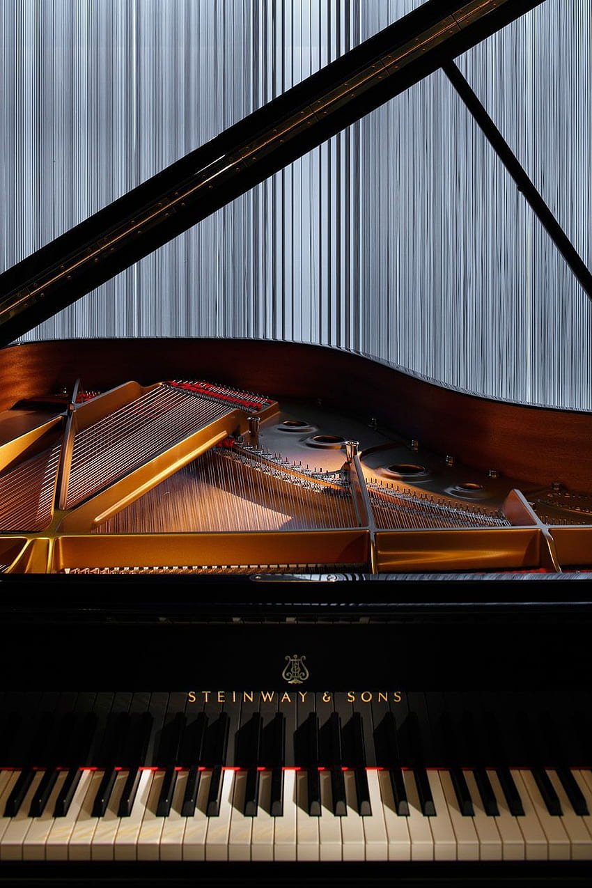 Дизайнът на шоурума на Steinway & Sons в Токио е предназначен да отразява майсторството на инструментите. Пиано, пиано графика, роял Steinway, пиано Aesthetic HD тапет за телефон