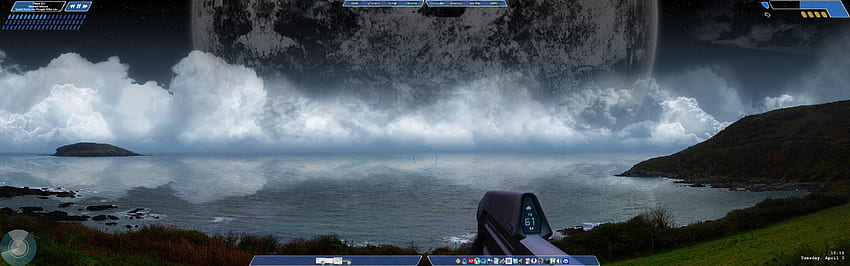 Halo:CE HUD dual monitor theme : Rainmeter, Halo Dual Screen HD wallpaper