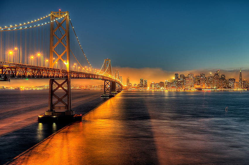 Kalifornia San Francisco USA Bay Bridge Mosty, Kalifornia Noc Tapeta HD