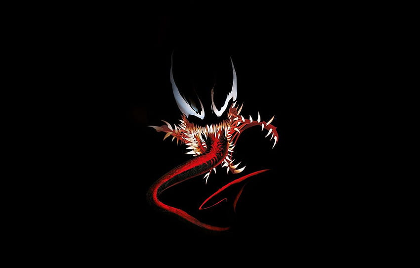 language, eyes, teeth, mouth, fangs, black background, comics, Venom, Venom, symbiote for , section минимализм, Venom Red and Black HD wallpaper