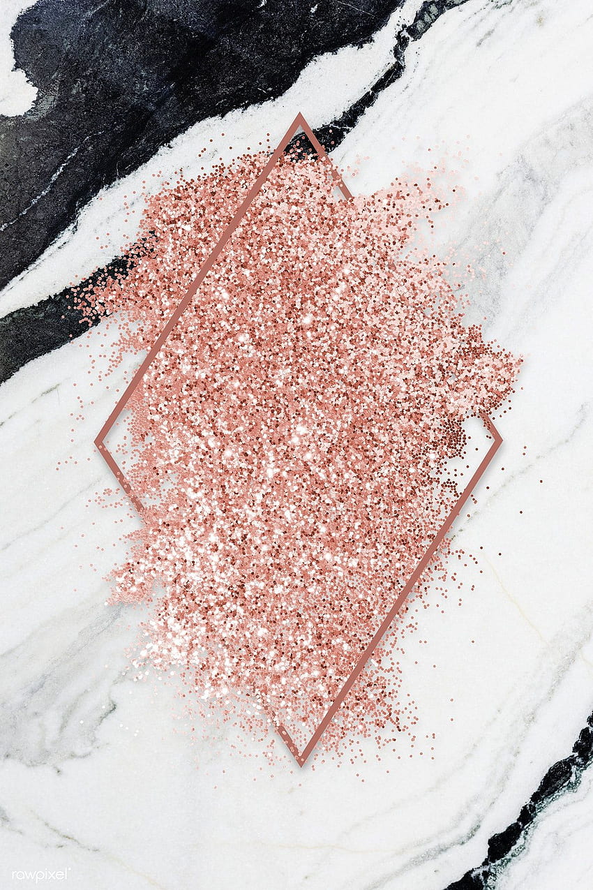 Pink gold glitter with a brownish red rhombus frame on a gray, Pink Marble Glitter HD phone wallpaper