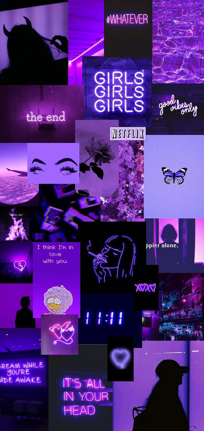 collage estético púrpura neón. estético púrpura, púrpura oscuro, negro y púrpura, neón lindo estético fondo de pantalla del teléfono