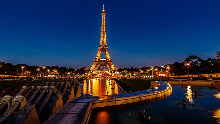 Trocadero Fountains In The Evening And Eiffel Tower Paris France For Tablets And Mobile Phones HD wallpaper