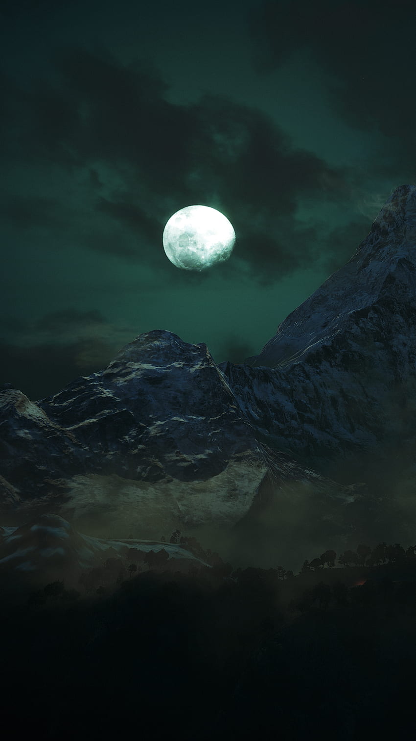 ดวงจันทร์ , ภูเขา , กลางคืน , มืด , ป่า , ธรรมชาติ , Dream Moon วอลล์เปเปอร์โทรศัพท์ HD